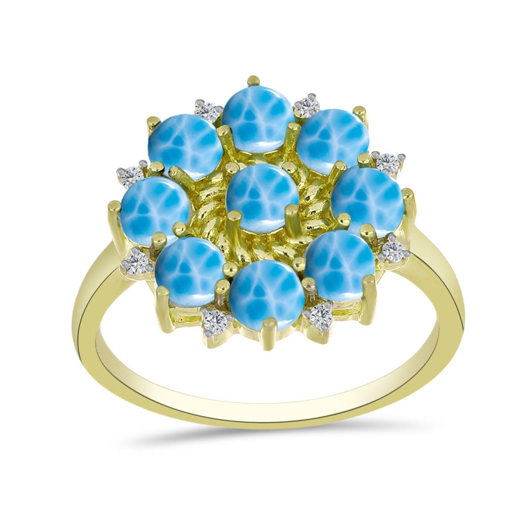 Anillo de Plata Bañada en Oro con Larimar y Topacio Blanco