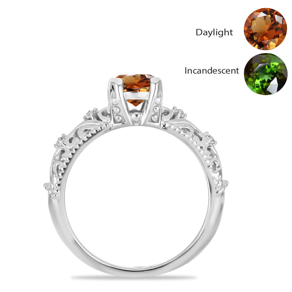 Anillo de Plata con Zultanita de Anatolia certificado y cultivado en laboratorio y Topacio Blanco 2 
