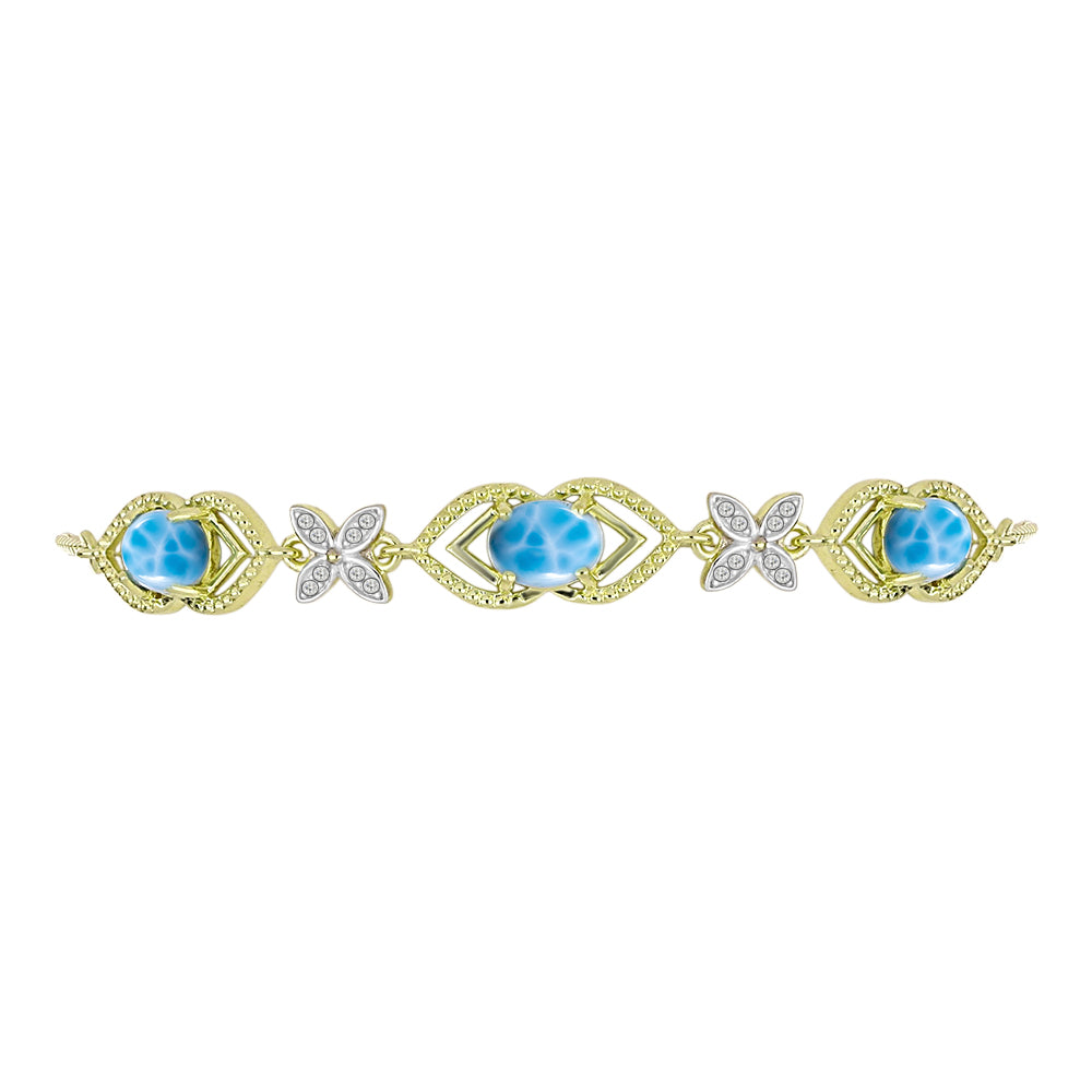 Pulsera de Plata Bañada en Oro con Larimar y Topacio Blanco 2 