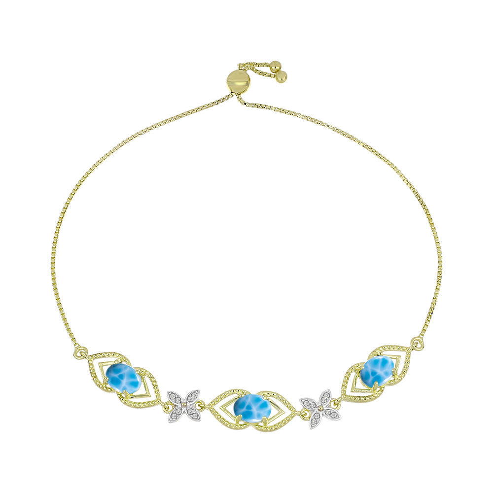 Pulsera de Plata Bañada en Oro con Larimar y Topacio Blanco