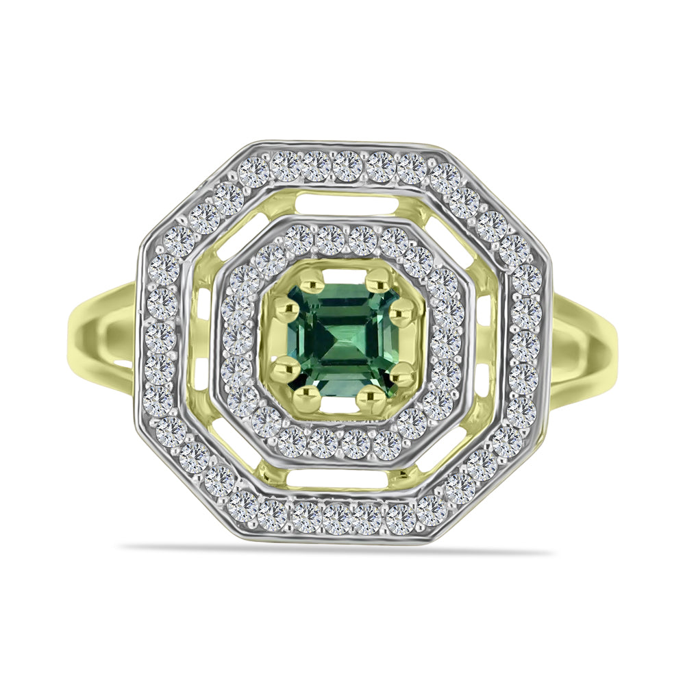 Anillo de Plata Bañada en Oro con Turmalina Verde y Topacio Blanco