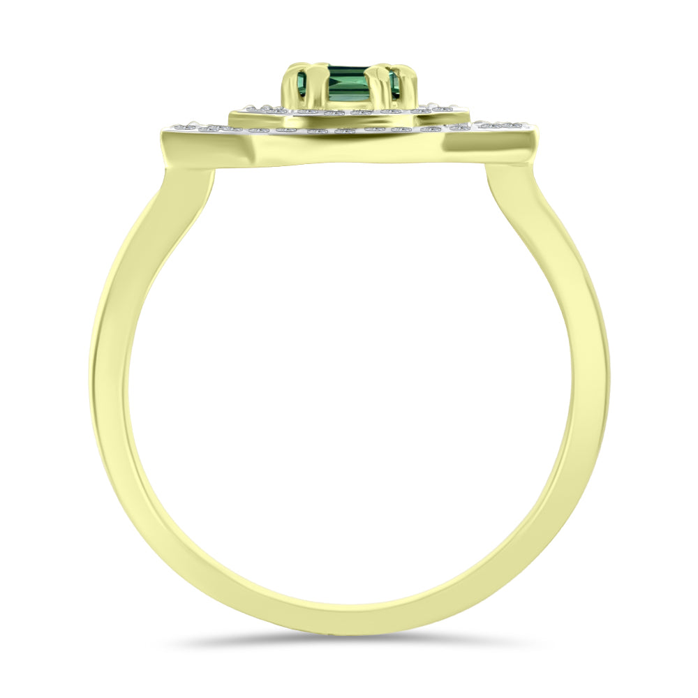 Anillo de Plata Bañada en Oro con Turmalina Verde y Topacio Blanco 2 