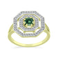 Anillo de Plata Bañada en Oro con Turmalina Verde y Topacio Blanco