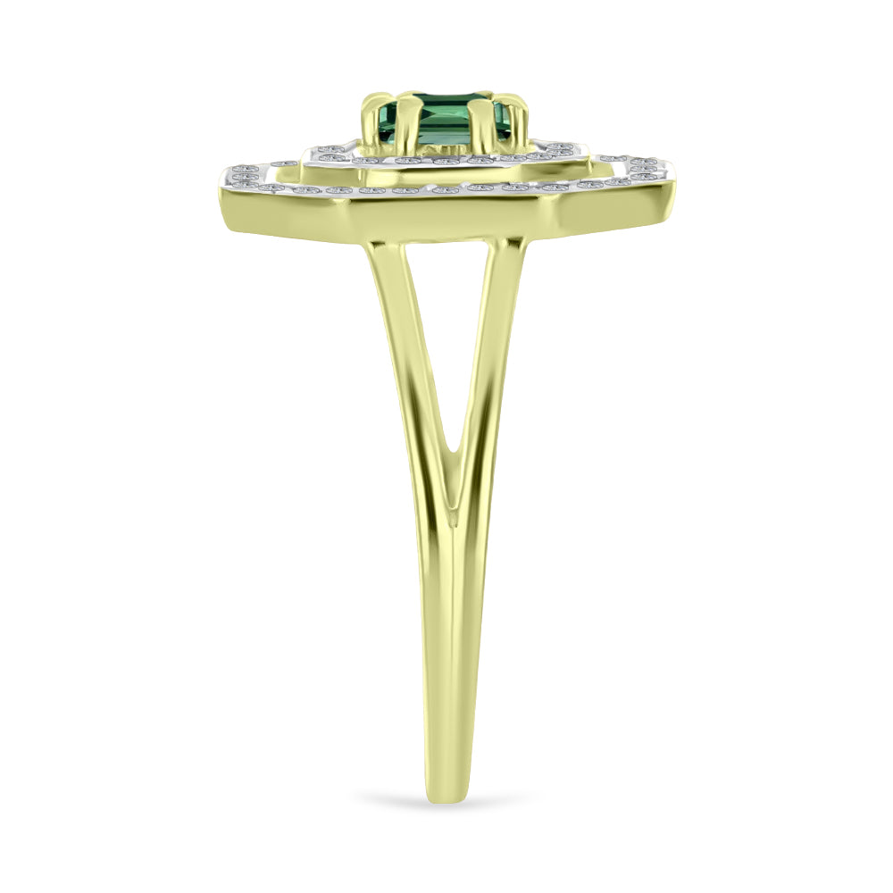 Anillo de Plata Bañada en Oro con Turmalina Verde y Topacio Blanco