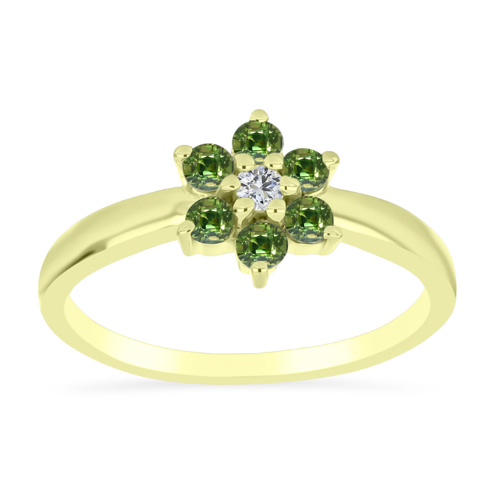 Anillo de Plata Bañada en Oro con Zafiro Verde y Topacio Blanco 3 