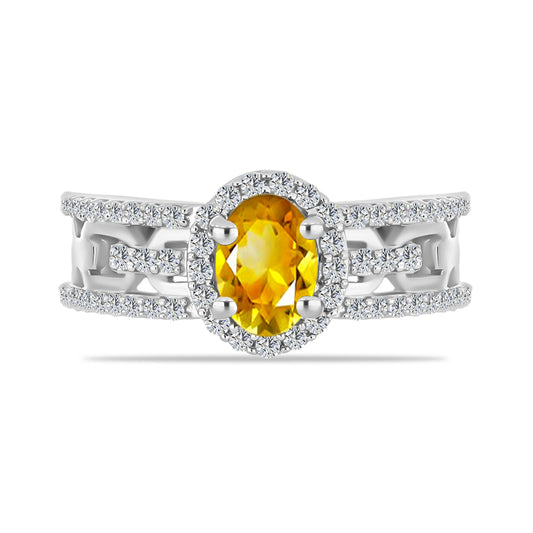 Anillo de Plata con Citrino de Río del Oro y Topacio Blanco