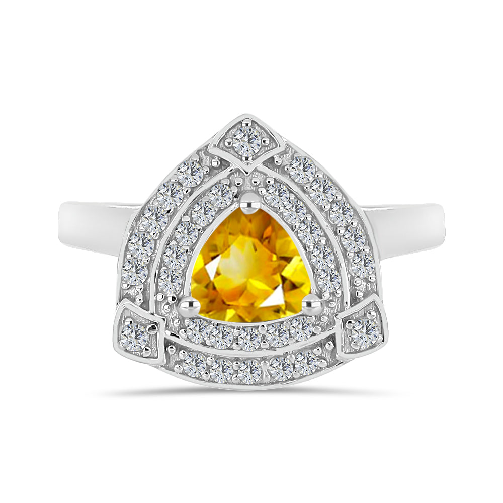 Anillo de Plata con Citrino de Río del Oro y Topacio Blanco