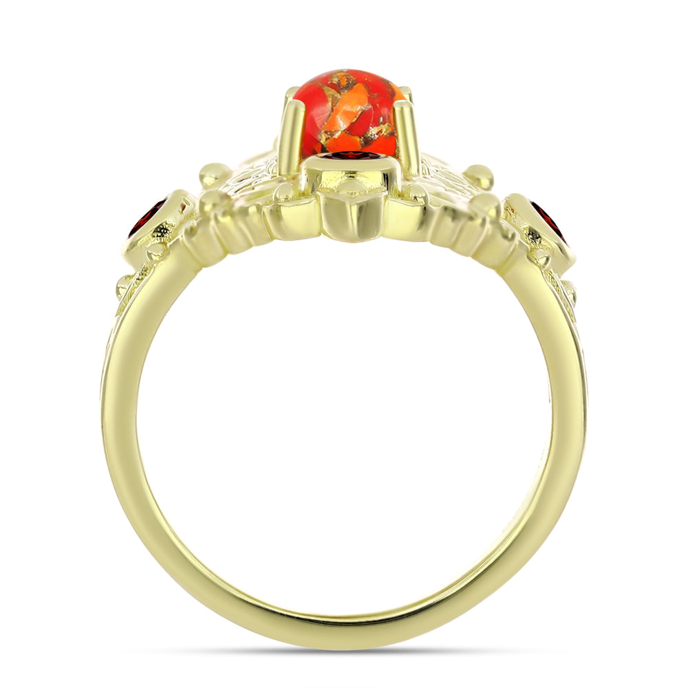 Anillo de Plata Bañada en Oro con Turquesa de Mohave y Granate Barton