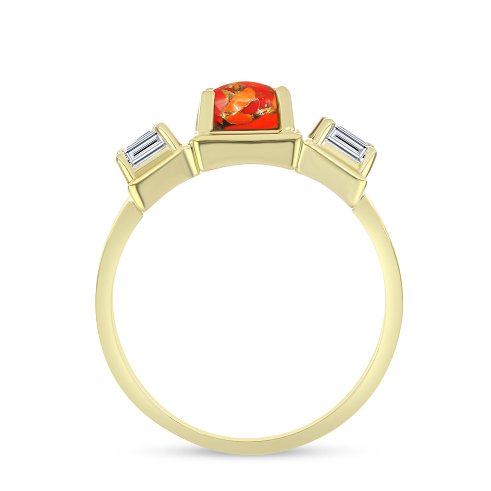 Anillo de Plata Bañada en Oro con Turquesa de Mohave y Topacio Blanco