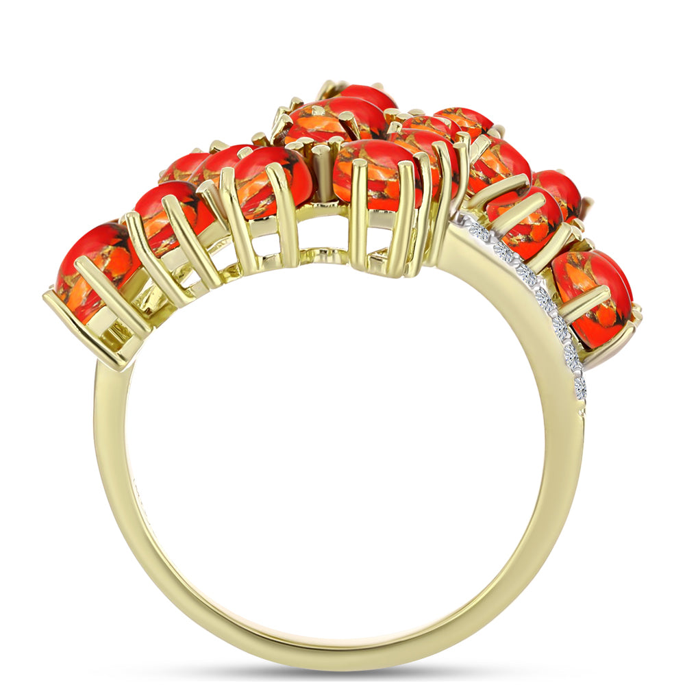 Anillo de Plata Bañada en Oro con Turquesa de Mohave y Granate Barton 6 