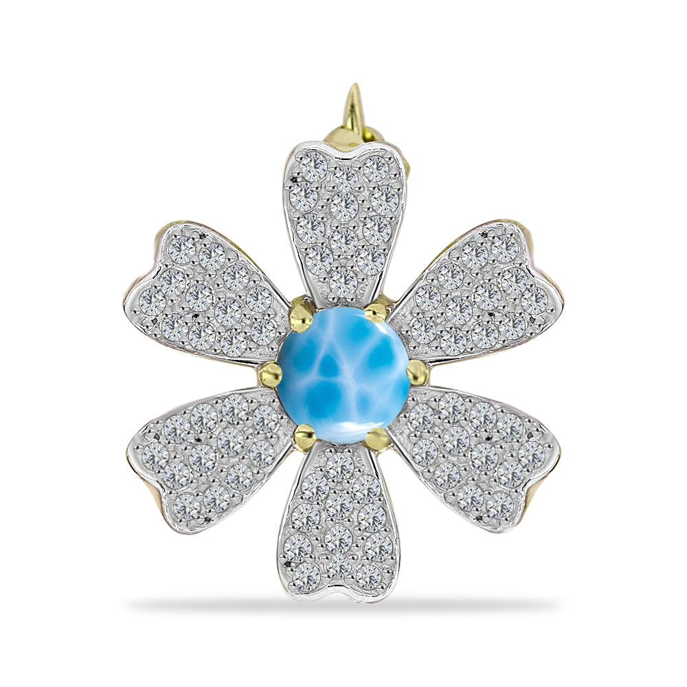 Broche de Plata Bañada en Oro con Larimar y Topacio Blanco