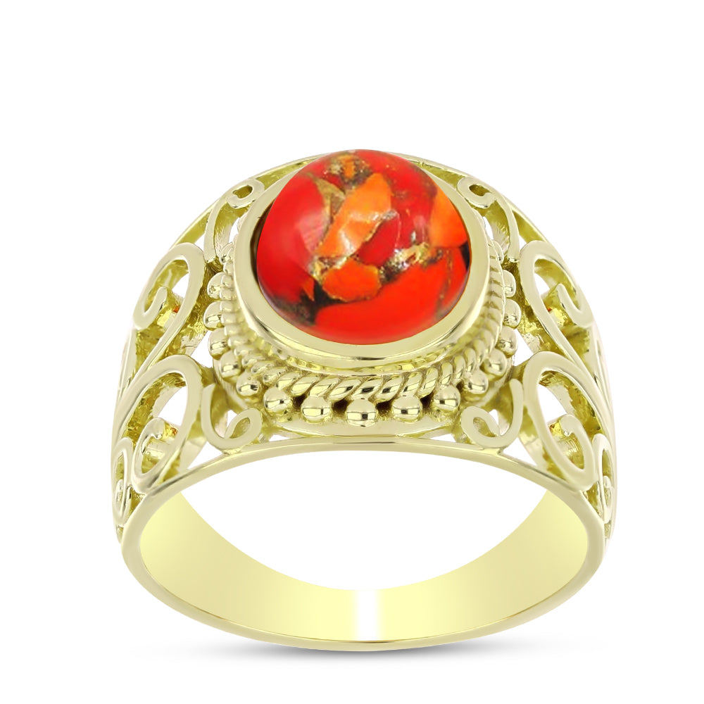 Anillo de Plata Bañada en Oro con Turquesa de Mohave 3 