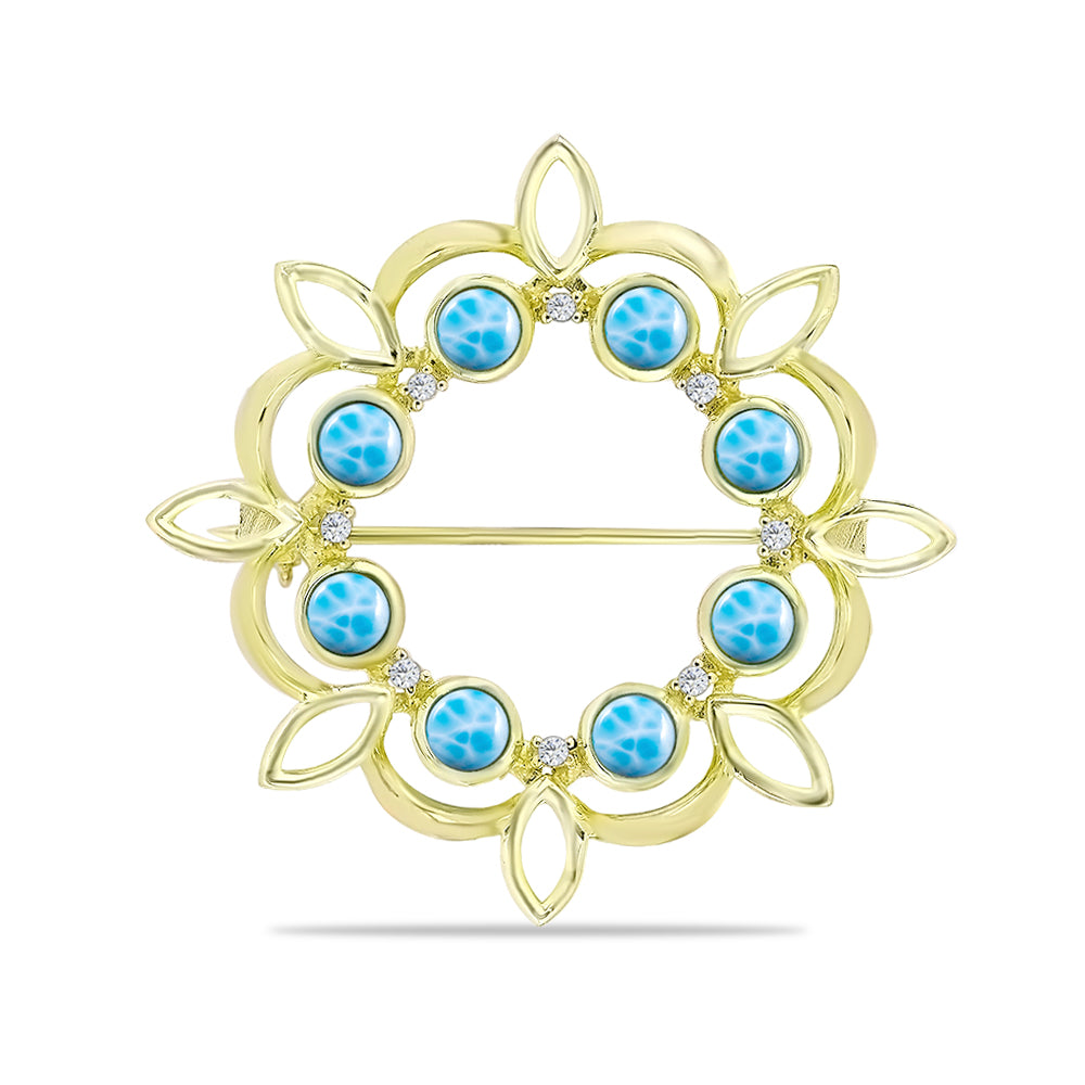 Broche de Plata Bañada en Oro con Larimar y Topacio Azul Suizo 1 