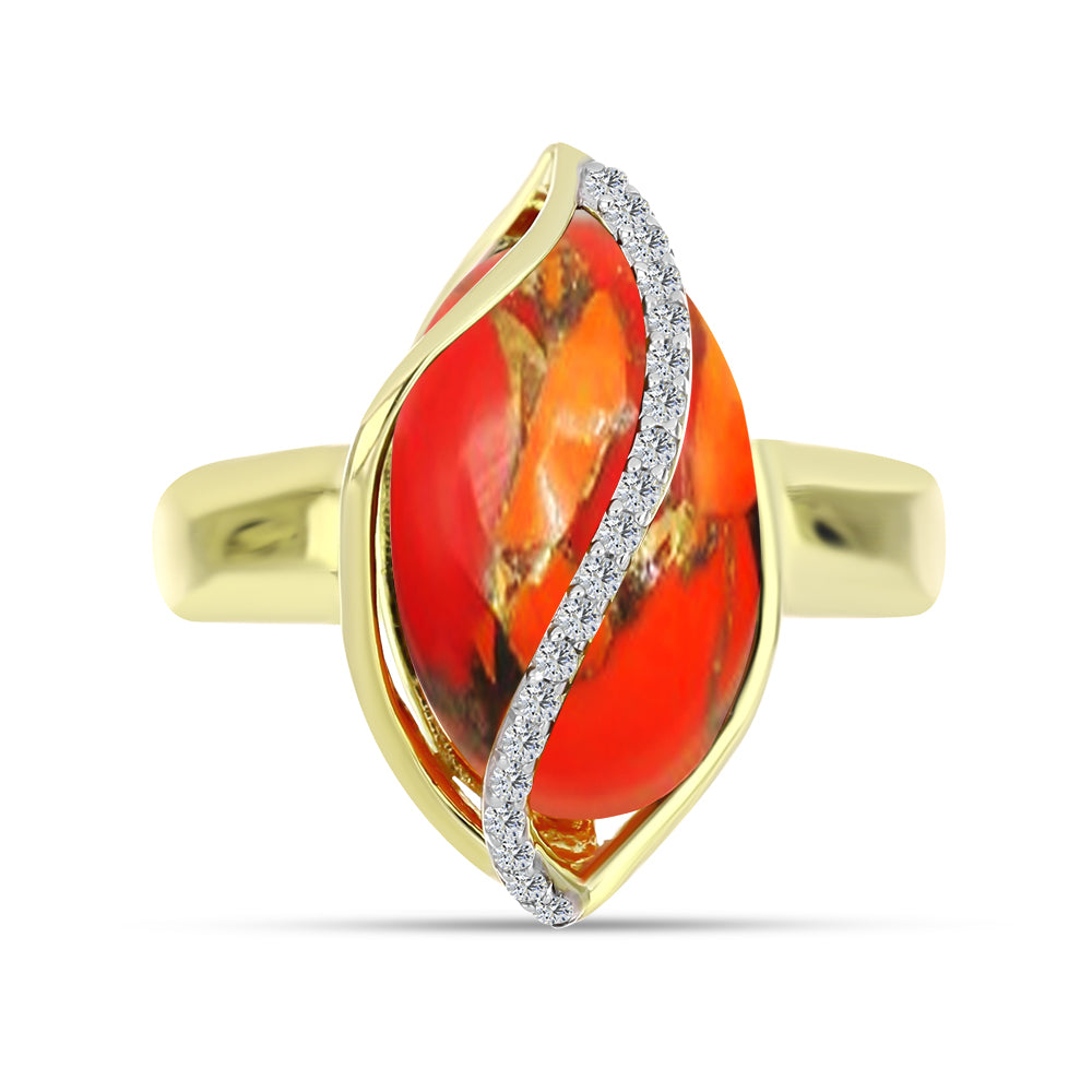 Anillo de Plata Bañada en Oro con Turquesa de Mohave y Topacio Blanco 1 