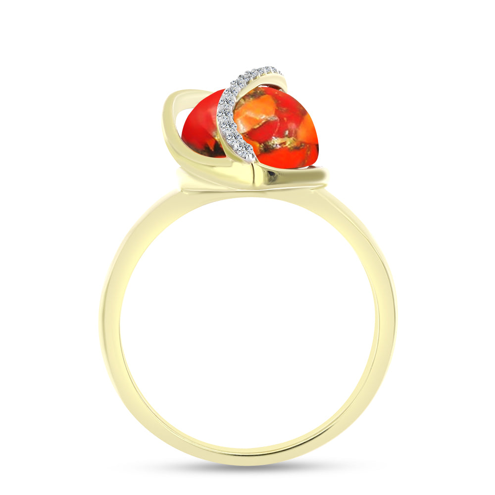 Anillo de Plata Bañada en Oro con Turquesa de Mohave y Topacio Blanco