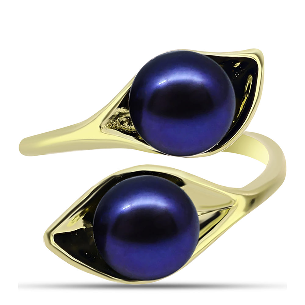 Anillo de Plata Bañada en Oro con Perla Negra de Agua dulce 1 