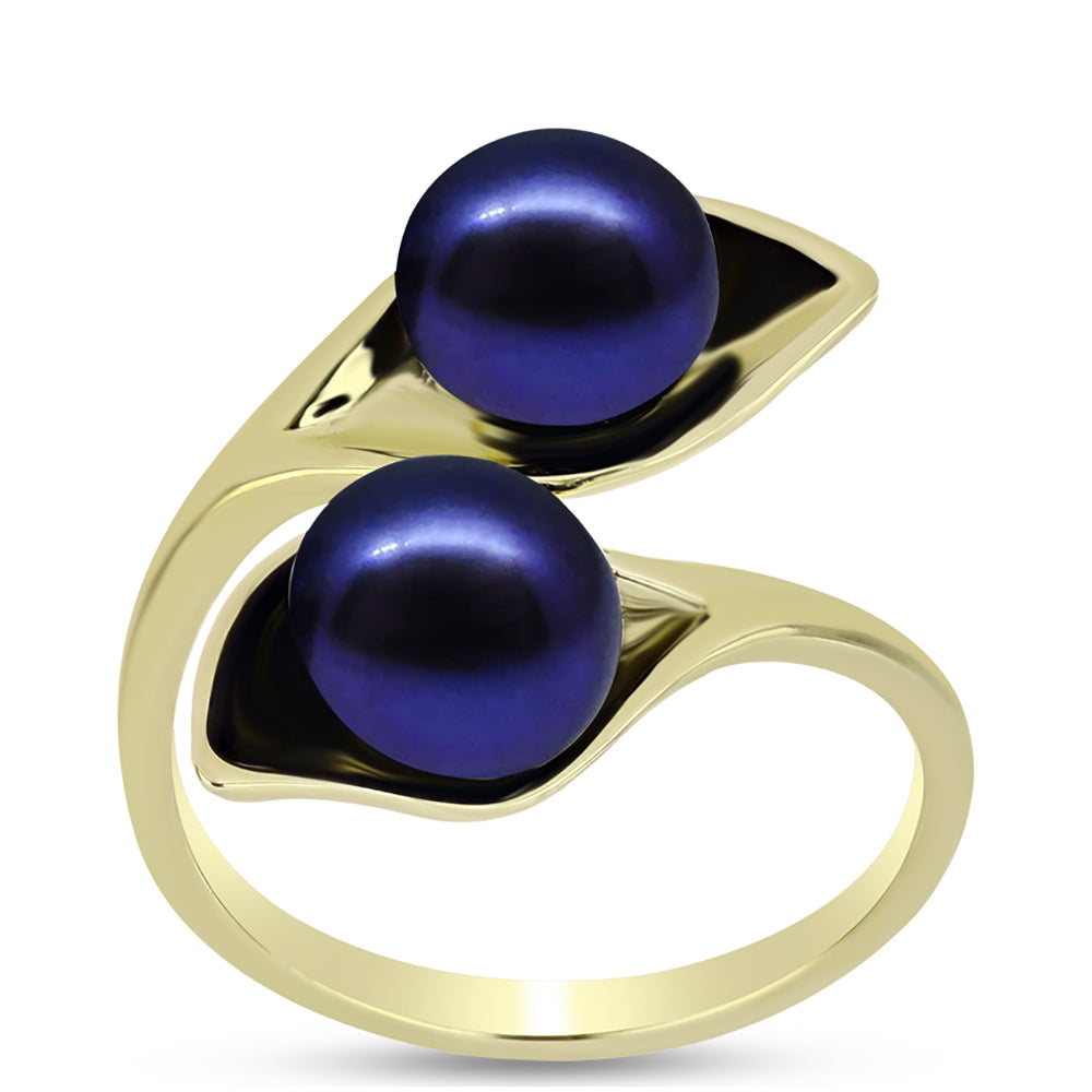 Anillo de Plata Bañada en Oro con Perla Negra de Agua dulce 3 