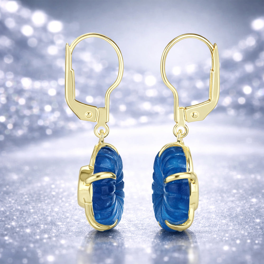 Pendientes de Plata Bañada en Oro con Jade Azul 4 