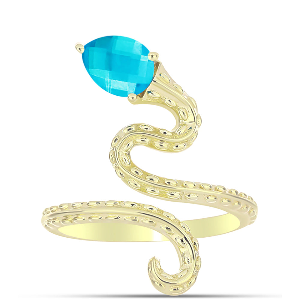 Anillo de Plata Bañada en Oro con Jade Azul 1 