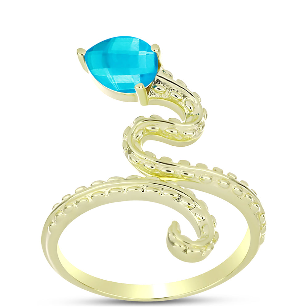 Anillo de Plata Bañada en Oro con Jade Azul 3 