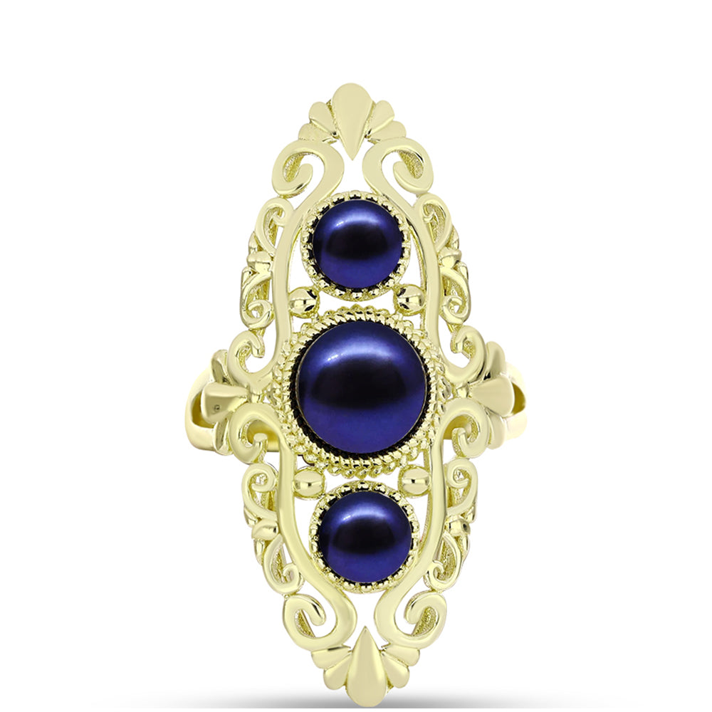 Anillo de Plata Bañada en Oro con Perla Negra de Agua dulce