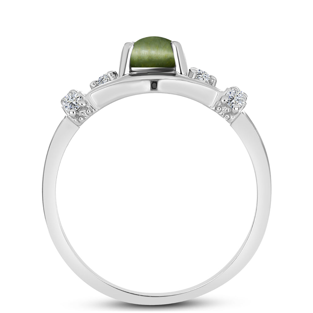 Anillo de Plata con Ojo de Gato Verde de Antananarivo y Topacio Blanco