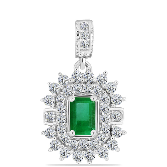 Colgante de Plata con Esmeralda de Zambia y Topacio Blanco