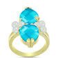 Anillo de Plata Bañada en Oro con Jade Azul y Perla de Agua Dulce