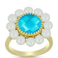 Anillo de Plata Bañada en Oro con Jade Azul y Perla de Agua Dulce
