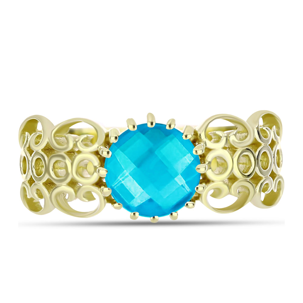 Anillo de Plata Bañada en Oro con Jade Azul 1 