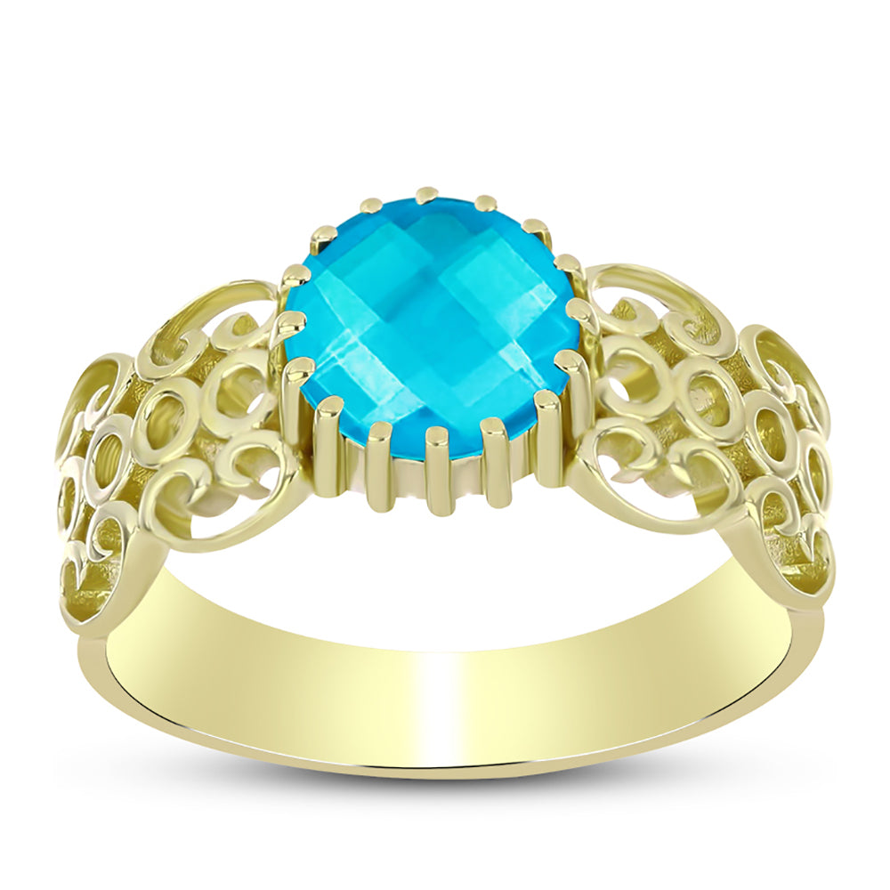 Anillo de Plata Bañada en Oro con Jade Azul 3 