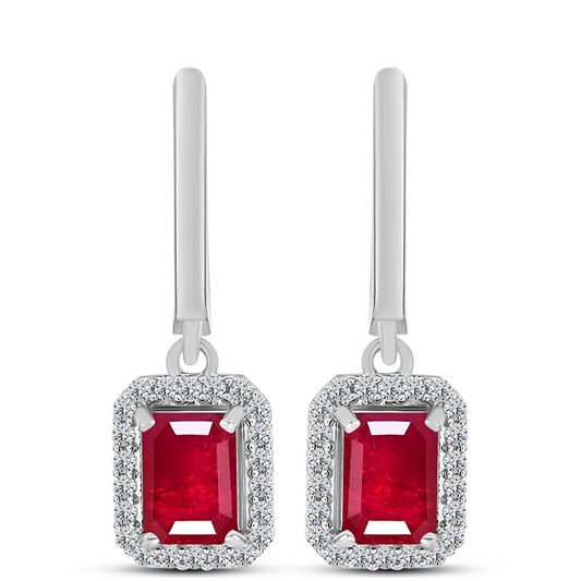 Pendientes de Plata con Rubí de Madagascar y Topacio Blanco