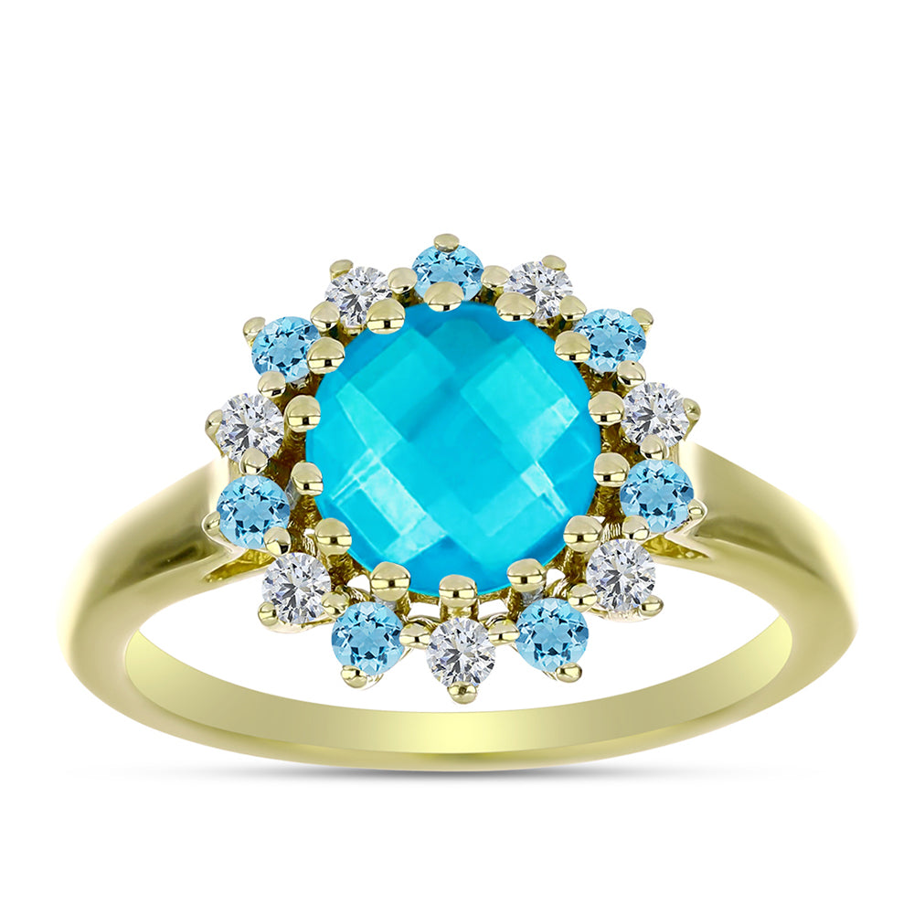 Anillo de Plata Bañada en Oro con Jade Azul 3 