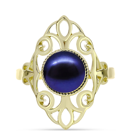 Anillo de Plata Bañada en Oro con Perla Negra de Agua dulce