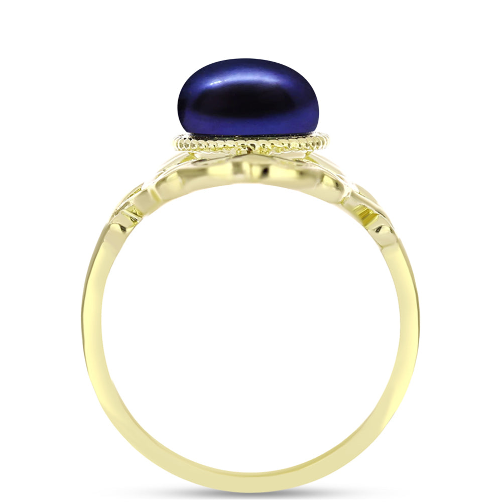 Anillo de Plata Bañada en Oro con Perla Negra de Agua dulce