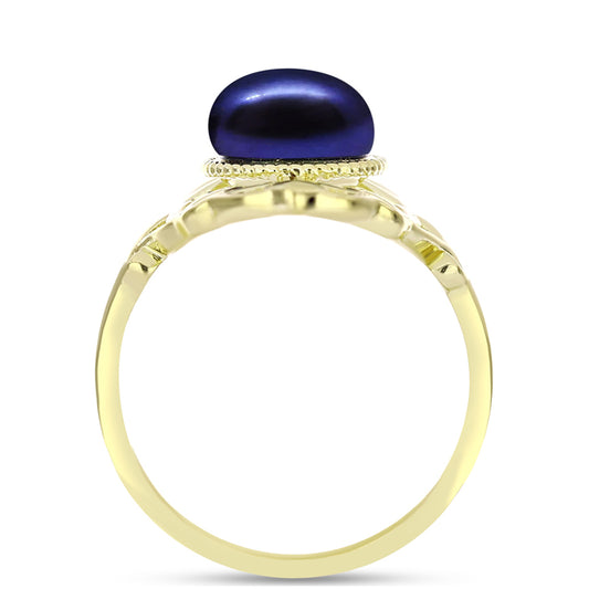 Anillo de Plata Bañada en Oro con Perla Negra de Agua dulce