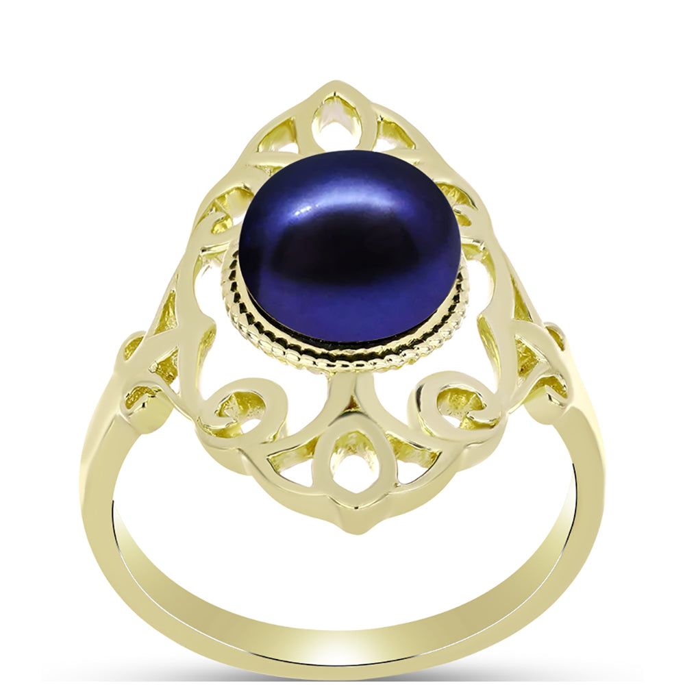 Anillo de Plata Bañada en Oro con Perla Negra de Agua dulce 3 