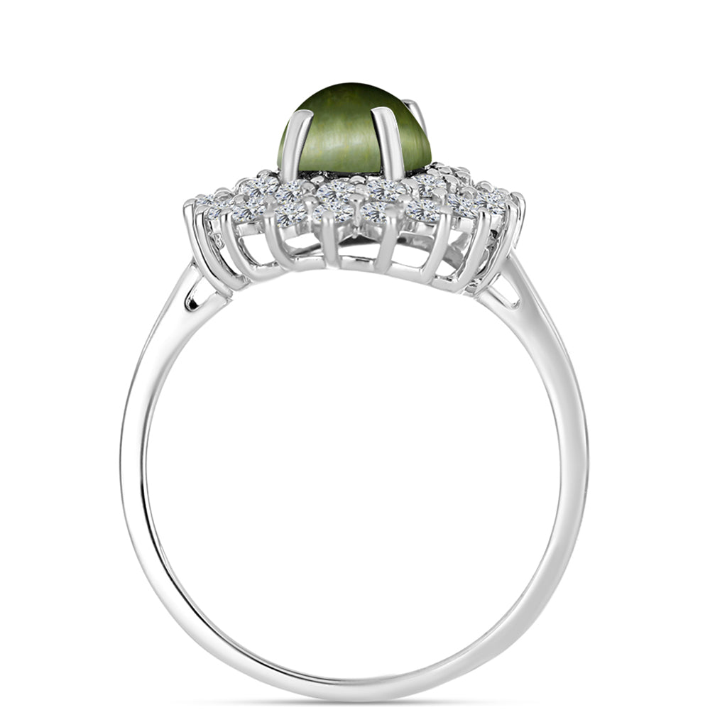 Anillo de Plata con Ojo de Gato Verde de Antananarivo y Topacio Blanco 2 