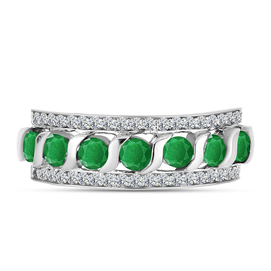 Anillo de Plata con Esmeralda de Zambia y Topacio Blanco