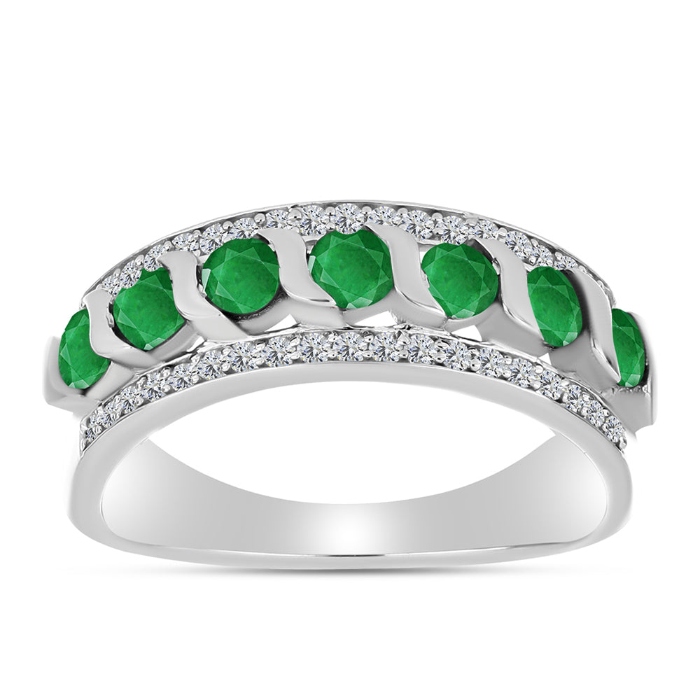 Anillo de Plata con Esmeralda de Zambia y Topacio Blanco 3 