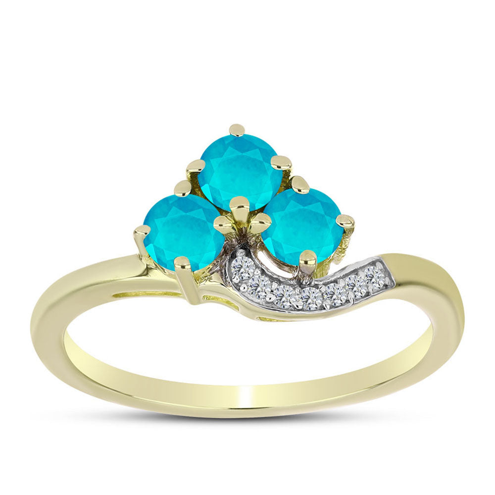 Anillo de Plata Bañada en Oro con Jade Azul y Topacio Blanco 3 