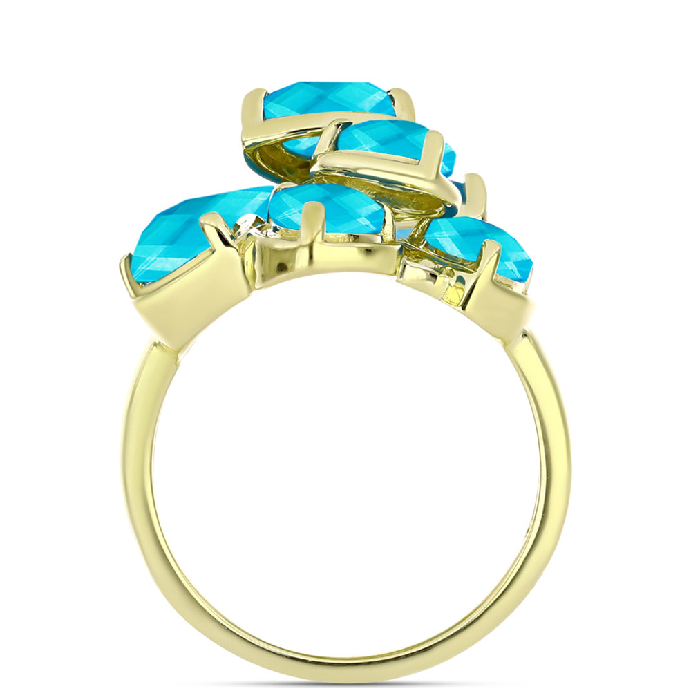 Anillo de Plata Bañada en Oro con Jade Azul