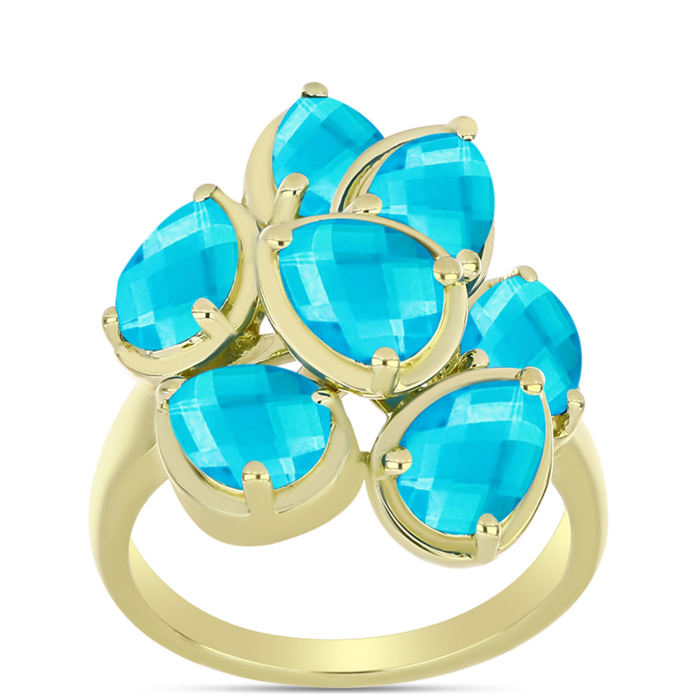 Anillo de Plata Bañada en Oro con Jade Azul 3 