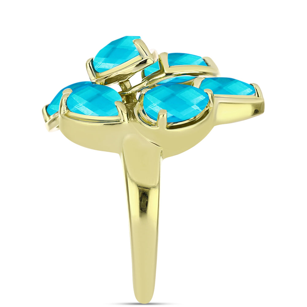 Anillo de Plata Bañada en Oro con Jade Azul