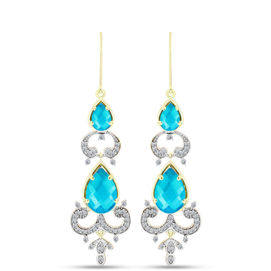 Pendientes de Plata Bañada en Oro con Jade Azul y Topacio Blanco