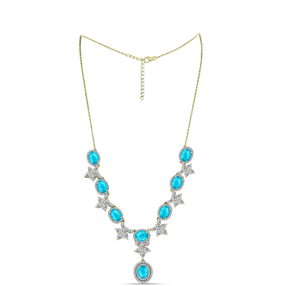 Collar de Plata Bañada en Oro con Jade Azul y Topacio Blanco 1 