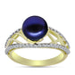 Anillo de Plata Bañada en Oro con Perla Negra de Agua dulce y Topacio Blanco