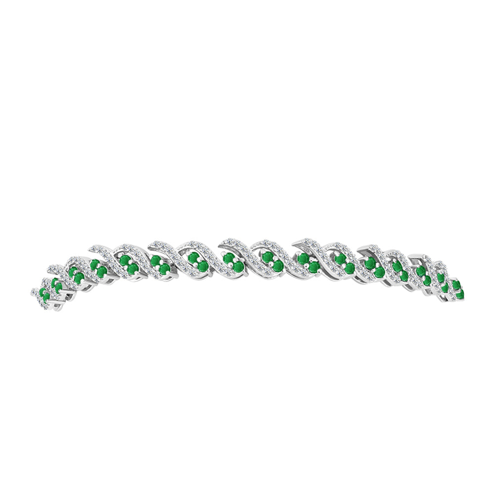 Pulsera de Plata con Esmeralda de Zambia y Topacio Blanco 2 