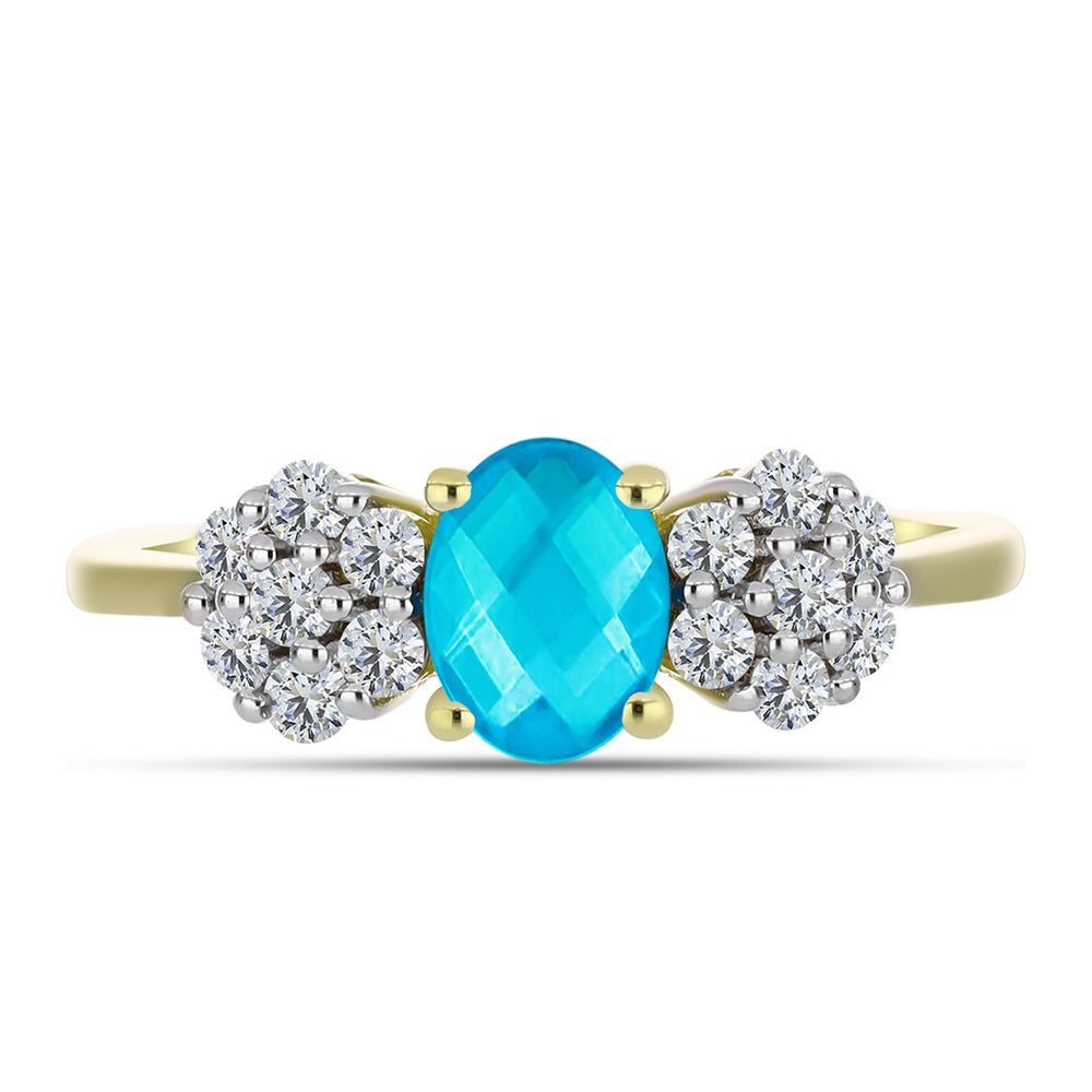 Anillo de Plata Bañada en Oro con Jade Azul y Topacio Blanco 1 