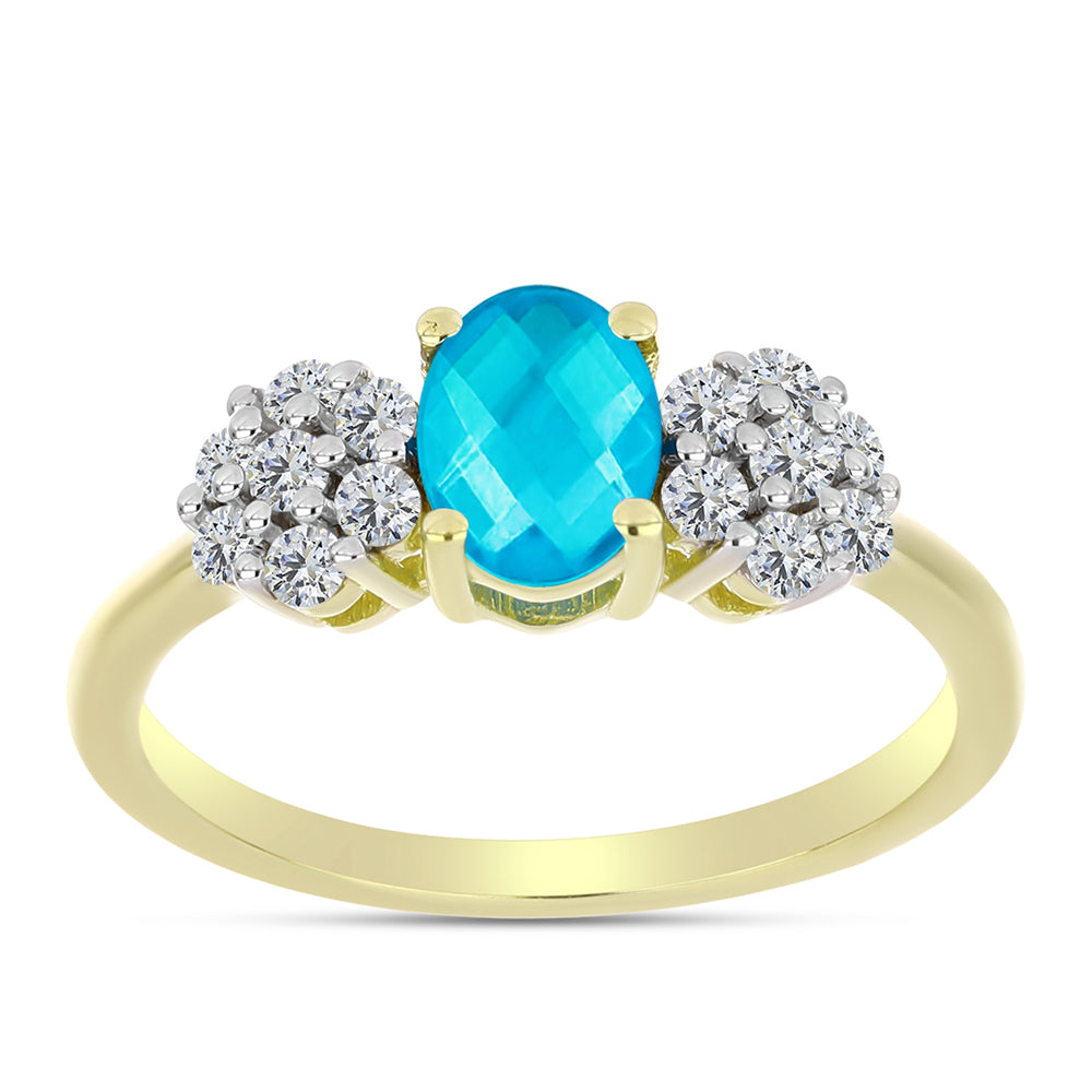 Anillo de Plata Bañada en Oro con Jade Azul y Topacio Blanco 3 
